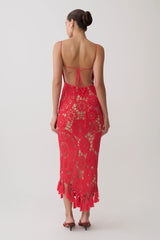 Delta Crochet Halter Midi Dress - Red