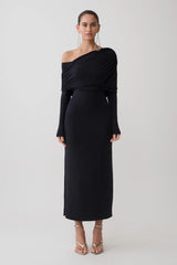 Corinna Modal One Shoulder Midi Dress - Black