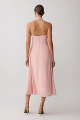 Rosie Linen Halter Midi Dress - Pink