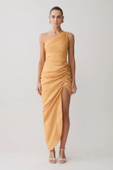 Birgit Linen Midi Dress With Hardware - Deep Peach