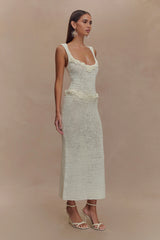 Teagan Floral Hand Crochet Midi Dress - Ivory