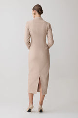 Dorian Fitted Shirt Midi Dress - Wheat Marle