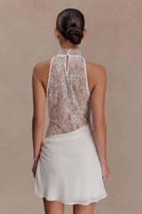 Arra Chiffon And Lace Halter Mini Dress - White