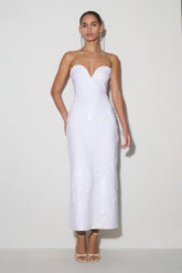 Maisie Strapless Sequin Midi Dress - White