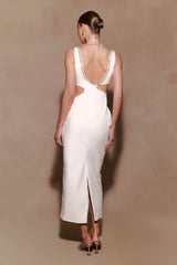 Henny Diamante Trim Cut Out Midi Dress - White