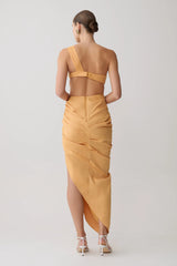 Birgit Linen Midi Dress With Hardware - Deep Peach