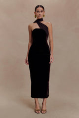 Mattea Velvet Midi Dress With Scarf - Chocolate