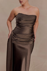 Sarah Strapless Maxi Dress With Waist Tie - Mocha