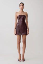 Anouk Faux Leather Strapless Mini Dress - Merlot