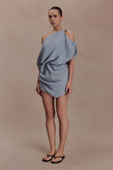 Gabriella Draped Mini Dress - Charcoal Blue Marle