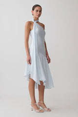 Evelina Halter Asymmetric Hem Midi Dress - Ice Blue
