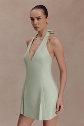 Nelly Halter Neck Cotton Mini Dress - Sage