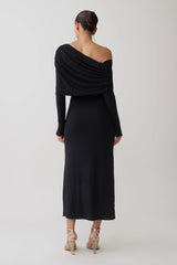 Corinna Modal One Shoulder Midi Dress - Black