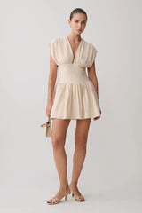 Arabella Cinched Waist Linen Mini Dress - Natural