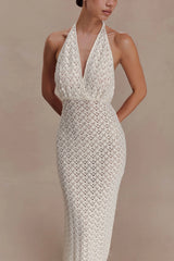 Deeliah Halterneck Crochet Maxi Dress -  Ivory