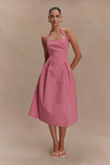 Juana Halter Midi Dress - Red Gingham