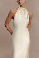 Esther Iridescent Satin Cowl Maxi Dress - Lemon Sorbet