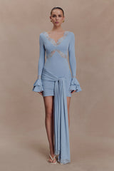 Electra Slinky Lace Mini Dress - Pale Blue