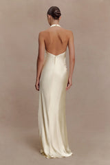 Esther Iridescent Satin Cowl Maxi Dress - Lemon Sorbet