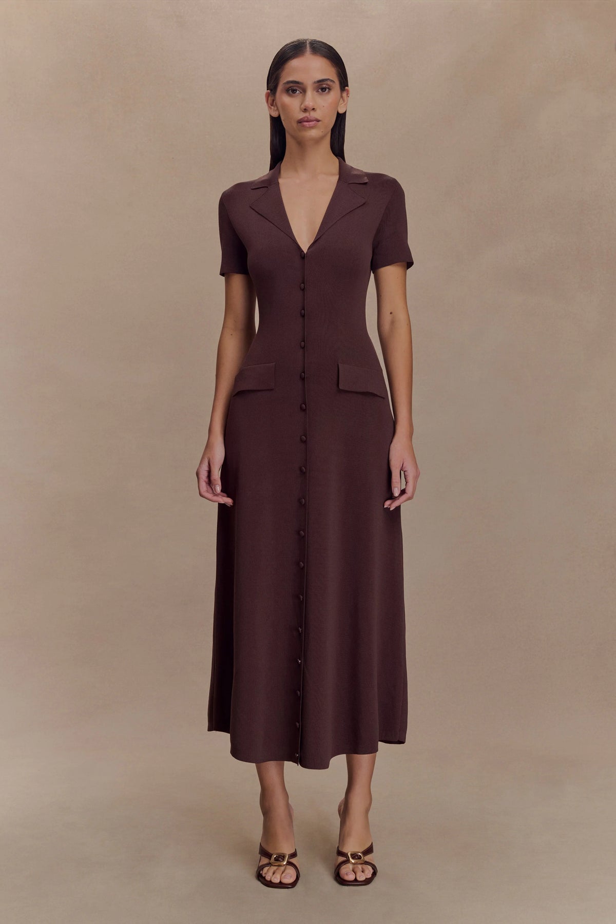 Pearson Short Sleeve Knit Midi Dress - Chocolate