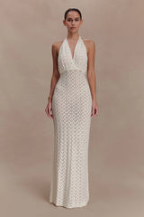 Deeliah Halterneck Crochet Maxi Dress -  Ivory