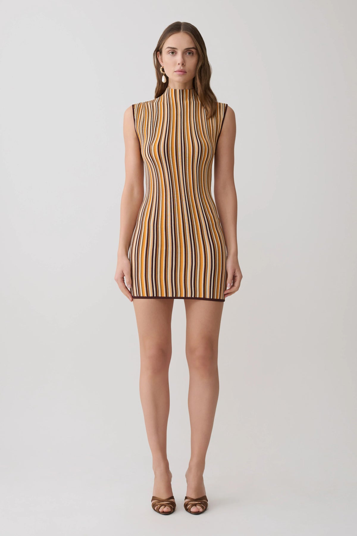 Meggie Striped Sleeveless Mini Dress - Orange/Chocolate