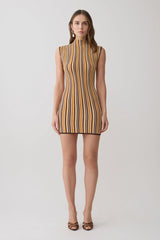 Meggie Striped Sleeveless Mini Dress - Orange/Chocolate