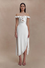 Allegra Off Shoulder Ruffle Midi Dress - Ivory