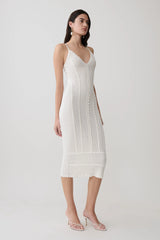 Cooper Scalloped Neckline Pointelle Midi Dress - White