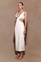 Henny Diamante Trim Cut Out Midi Dress - White