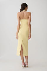 Amelita Suiting Halter Midi Dress - Pale Lemon