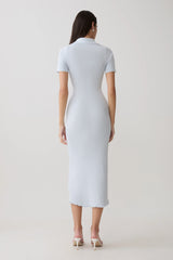 Nichelle Short Sleeve Collared Knit Midi Dress - Light Blue