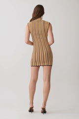 Meggie Striped Sleeveless Mini Dress - Orange/Chocolate