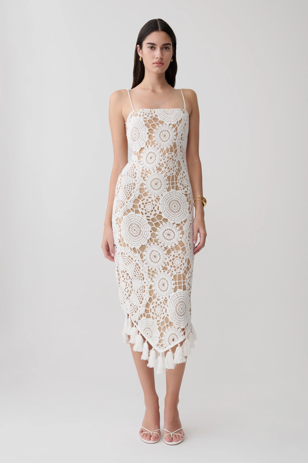 Delta Crochet Halter Midi Dress - White