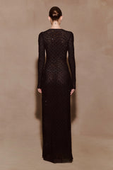 Acadia Diamante Long Sleeve Maxi Dress - Black