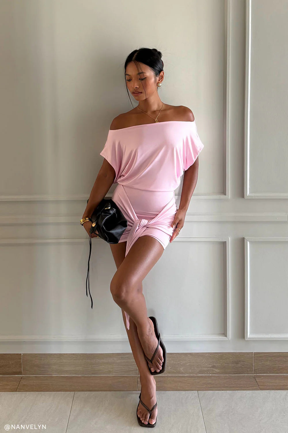 Maiara Shortsleeve Slinky Tie Mini Dress - Pink