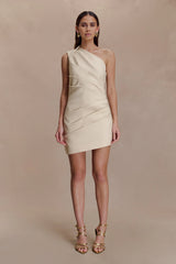 Helena One Shoulder Linen Mini Dress - Natural Beige