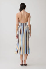 Dalani Halterneck Knit Midi Dress - Blue/Chocolate