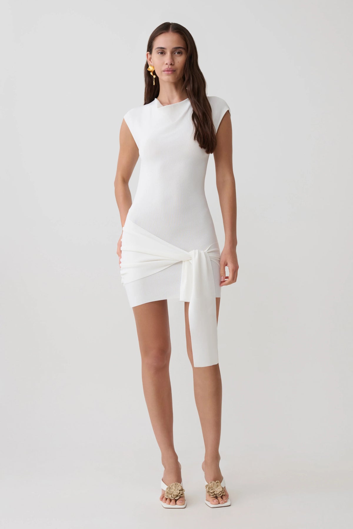 Freida Knit Mini Dress With Sash - Ivory